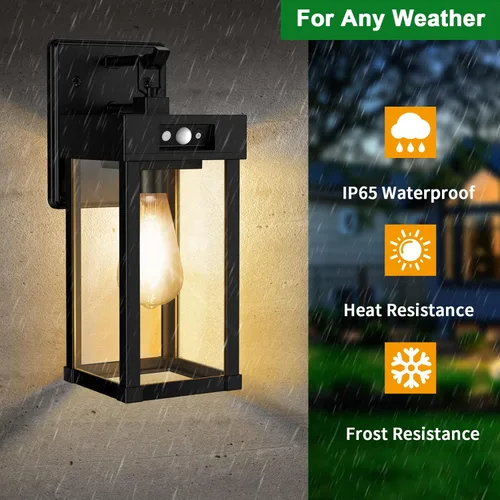Miniatura 5 de Auzev Lámparas solares de pared para exteriores, farol solar exterior con panel transparente, sensor de movimiento, 3 modos de iluminación, aplique