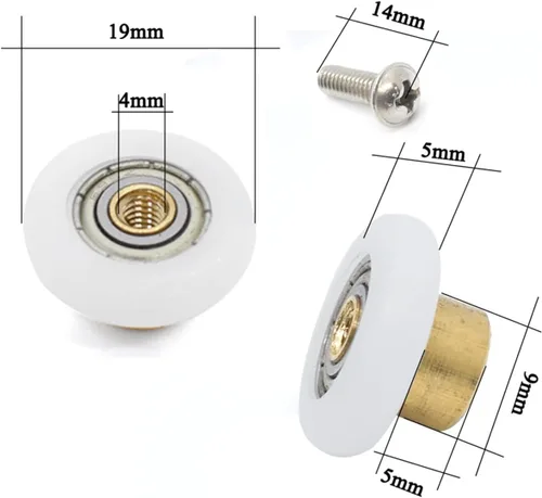 Miniatura 2 de Paquete de 4 poleas de puerta corredera de vidrio, para baño, rodillos, corredores/ruedas, fuerte capacidad de carga, ultra silenciosas