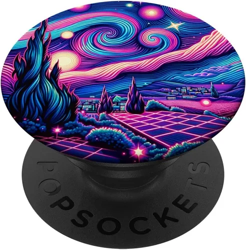 Miniatura 6 de Cyberpunk Vaporwave Synthwave Van Gogh Starry Night PopSockets MagSafe PopGrip for iPhone