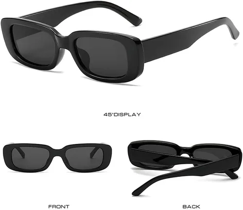 Miniatura 5 de Tskestvy Paquete de 2 lentes de sol rectangulares cuadrados para mujeres y hombres, Y2K retro a la moda, vintage, de los años 90, bonita estética