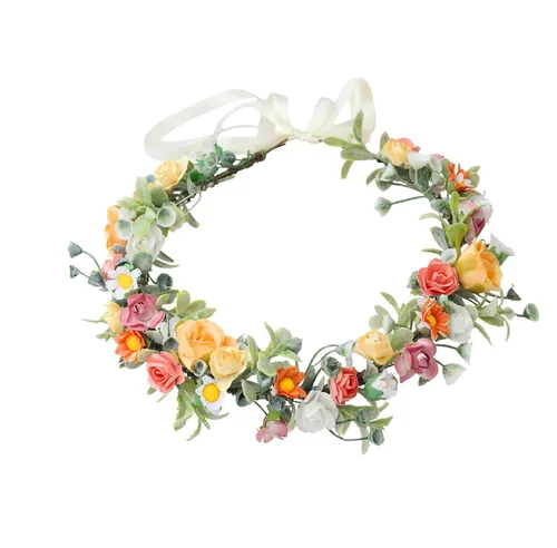 Miniatura 23 de Corona floral para mujer, diadema floral para el cabello, corona de flores, halo bohemio, fiesta, baile de graduación, fotos