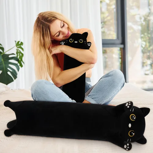 Miniatura 7 de Animal de peluche de gato negro de 20 pulgadas, almohada de cuerpo de animal de peluche, juguetes de peluche kawaii, regalos de animales, animales