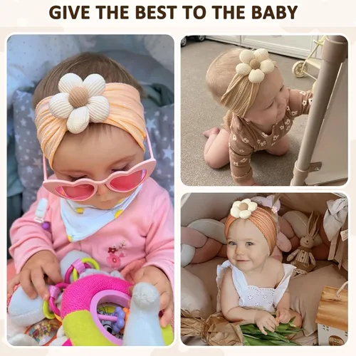 Miniatura 3 de MIUXUESO 3 Piezas Diademas de Flores para Bebé Diademas de Nylon para Niñas Bebé Diademas Suaves Accesorios para el Cabello para Recién Nacidos