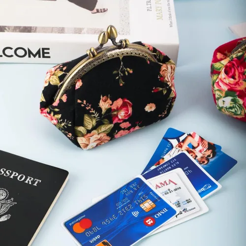 Miniatura 9 de Oyachic Monedero estampado vintage con hebilla de embrague, monedero con cierre de beso, monedero con cierre floral, carteras para mujer