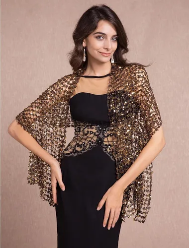 Miniatura 3 de RZTA Chales metálicos brillantes y envolturas con hebilla para vestidos de fiesta de noche, boda y fiesta