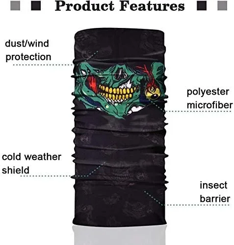 Miniatura 4 de Paquete de 6 bandanas de calavera para hombres, polainas de cuello para mujeres, máscara facial para motocicleta, protección contra el polvo