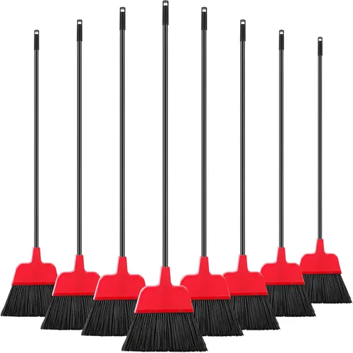 8 escobas para exteriores para limpieza de suelos, escoba comercial resistente, mango largo, escobas angulares para cocina, hogar, barrido, Rojo