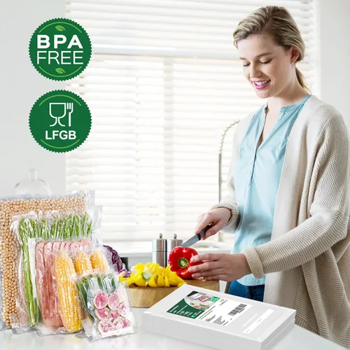 Miniatura 9 de Bonsenkitchen Bolsas selladoras de alimentos al vacío precortadas de 100 pintas, 6 x 10 pulgadas, sin BPA, bolsa selladora al vacío de alimentos