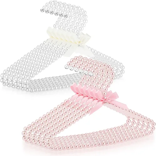 Miniatura 15 de Threan Rosa 12 piezas de perchas de ropa con cuentas de perlas mini con cuentas de perlas pequeñas de metal con cinta, estándar para niños, bebés