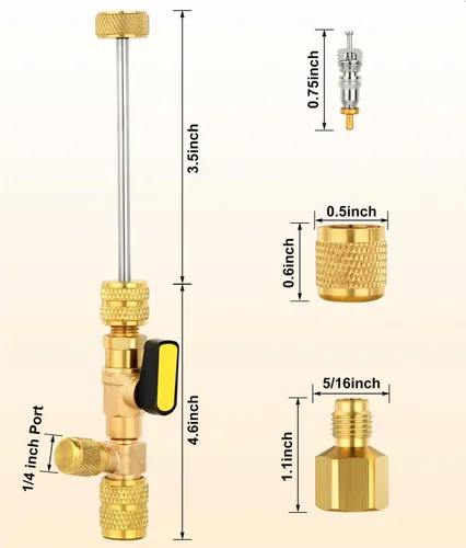 Miniatura 8 de Herramienta de extracción de núcleo de válvula HVAC WADEO, removedor de núcleo de válvula con 10 núcleos de válvula, 5 tuercas de latón y 2