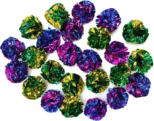 Miniatura 3 de CHIWAVA 24 bolas de Mylar de 1.6 pulgadas brillantes y arrugadas para gatos, pelota de gatito agrietado, juego ligero, colores surtidos