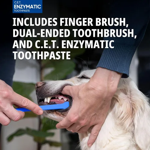 Miniatura 5 de Virbac C.E.T. Kit de higiene bucal para gatos y perros Juego de 3 piezas con cepillo de dientes de doble extremo, cepillo de dedos y sabor a aves