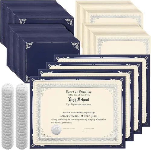 Miniatura 9 de Fainne 100 Sets Kit de Papel para Certificados de Una Cara con Borde de Lámina para Portadas de Certificados de 8.5 X 11, Sellos de Reconocimiento