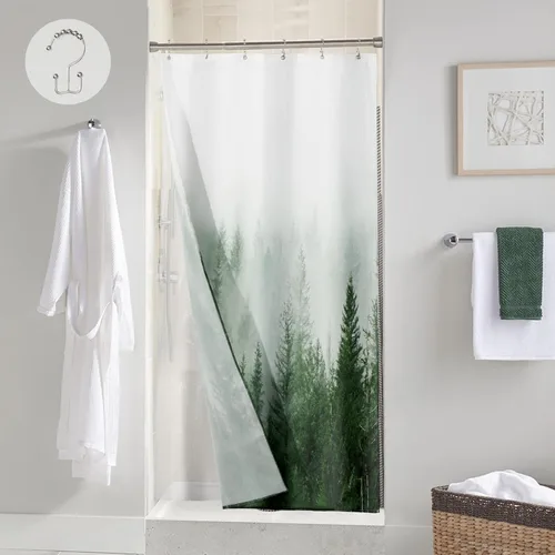 Miniatura 20 de ORTIGIA Juego de cortina de ducha pequeña 3 en 1 y forro de PEVA transparente, 36 x 72 pulgadas de ancho medio con 6 ganchos de doble cara, cortinas