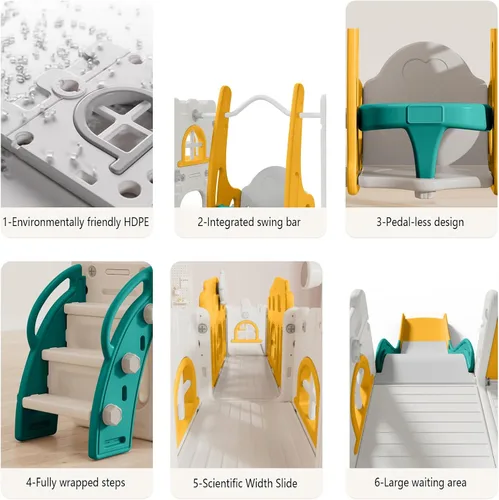 Miniatura 5 de Sistema de juego para patio de recreo, tobogán 10 en 1 para niños, juego de columpio/tobogán, para interiores para niños pequeños de 1 a 3 años