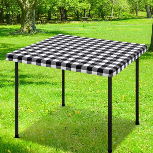 Smiry Mantel cuadrado de pícnic, manteles de vinilo elásticos impermeables, fundas de mesa de lana cuadriculada con parte trasera de franela para