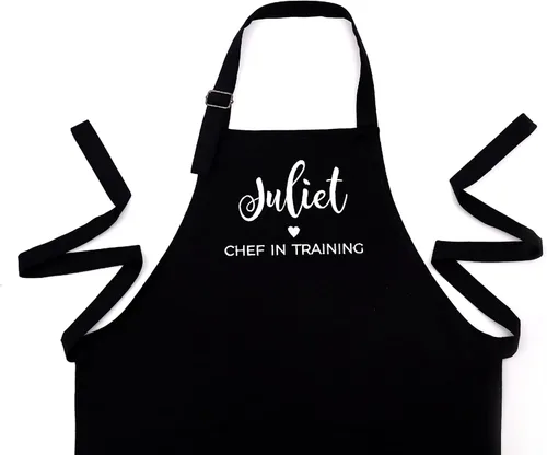 Miniatura 14 de Delantal para niños - Delantal de cocina personalizado bordado con nombre, ajustable, de algodón, con bolsillos, para cocinar rosado (01 Pink)