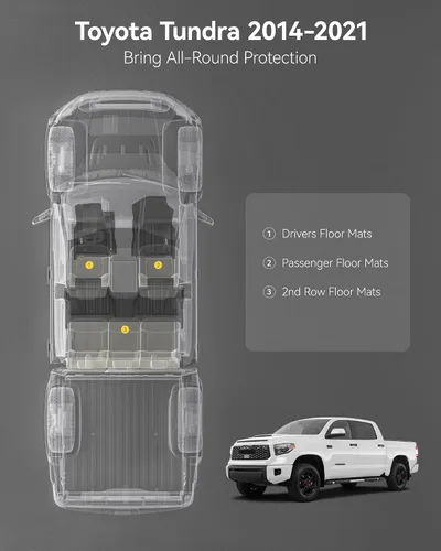 Miniatura 8 de Alfombrillas de Piso 3W Compatibles con Toyota Tundra 2014-2021 (Solo para Cabina CrewMax), Revestimiento de Piso de TPE para Todo Clima con Ajuste