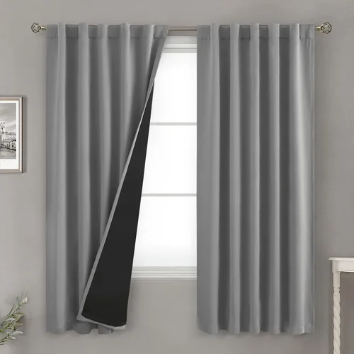 Miniatura 88 de BGment Cortinas 100% opacas beige de 63 pulgadas de largo con forro aislante térmico, bolsillo para varilla y lengüeta trasera de doble capa