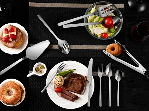 Miniatura 6 de KINGSTONE Juego de cubiertos con utensilios para servir, cubiertos de 65 piezas para 12, 18/10 cubiertos con juego de utensilios de servicio de 5