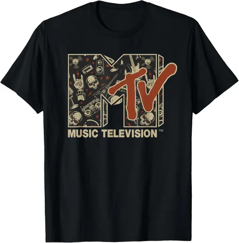 Mademark x MTV - MTV Rock n Roll Music Hard Heavy Metal Skull Guitar - Camiseta vintage