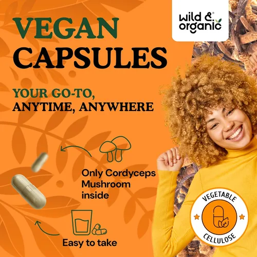 Miniatura 4 de Wild & Organic Cordyceps Cápsulas de hongos de 1200 mg - Apoyo inmunológico - Suplemento en polvo de hongos Cordyceps - Extracto de micelio puro