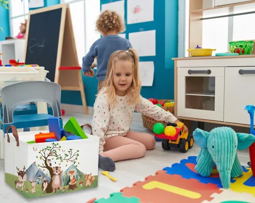 Miniatura 2 de Cesta para niños, cestas de animales, bonitos contenedores de almacenamiento rectangulares de juguetes, organizador de libros, decoración