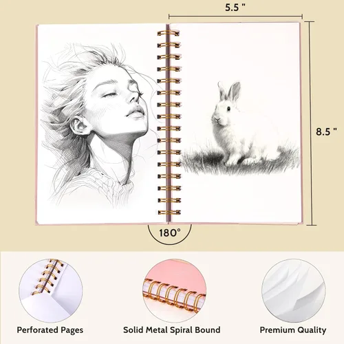 Miniatura 3 de Yoment Cuaderno de bocetos pequeño de 5.5 x 8.5 pulgadas para dibujar, 100 hojas de tapa dura en espiral para niños (68 libras/3.53 oz/m²), cuaderno