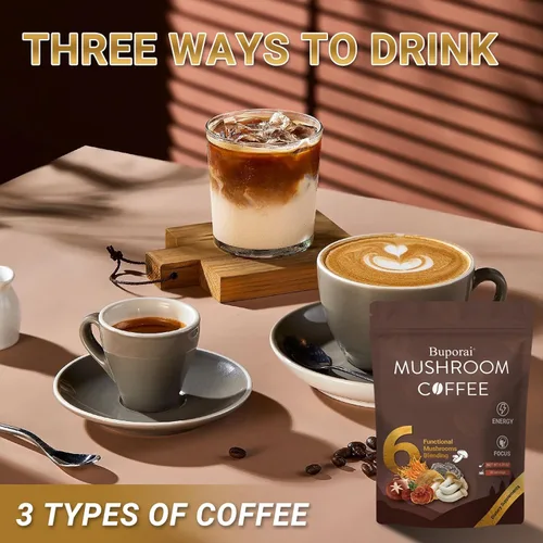 Miniatura 8 de Café de hongos, café instantáneo de hongos con 6 hongos melena de león, cordyceps, cola de pavo y otros para energía, concentración, digestión