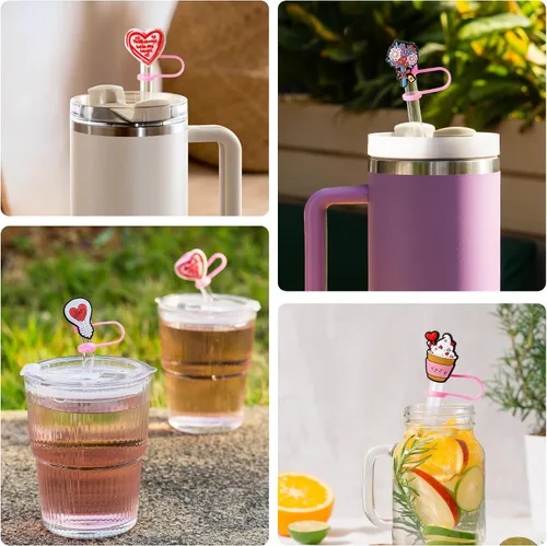 Miniatura 7 de 6 fundas de popote para el día de San Valentín para copa Stanley, tapa de popote de 0.4 pulgadas/0.394 in de diámetro, compatible con vasos Stanley