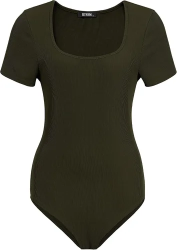 Miniatura 4 de BTFBM Conjunto casual de 2 piezas para mujer, con cuello cuadrado, manga corta, con cordón, pantalones de punto, a juego