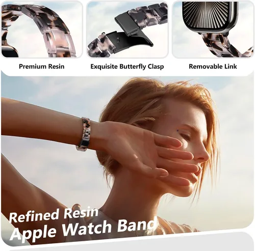 Miniatura 4 de Correa delgada de resina compatible con Apple Watch Band de 38mm, 40mm, 41mm, 42mm, 44mm, 45mm, 46mm, pulsera de tortuga fina de 14mm ligera