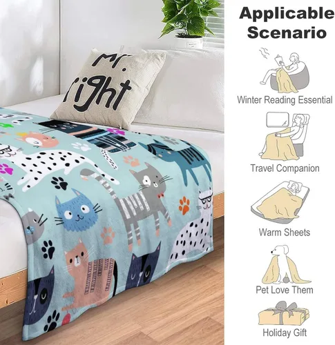 Miniatura 4 de Manta de franela súper suave con diseño de gato, acogedora y ligera para mujeres, niños y adultos, 50 x 40 pulgadas