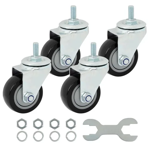 Miniatura 14 de Finnhomy Ruedas giratorias roscadas resistentes de 2 pulgadas, 1/4 pulgadas a 20 x 1 con freno, juego de 4 para estantes de alambre, ruedas lisas