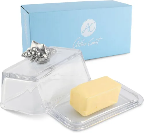 Miniatura 9 de Arthur Court Mantequillera de vidrio con tapa con perilla de bellota, diseño clásico de 2 piezas, tapa y sostiene un palo estándar de mantequilla