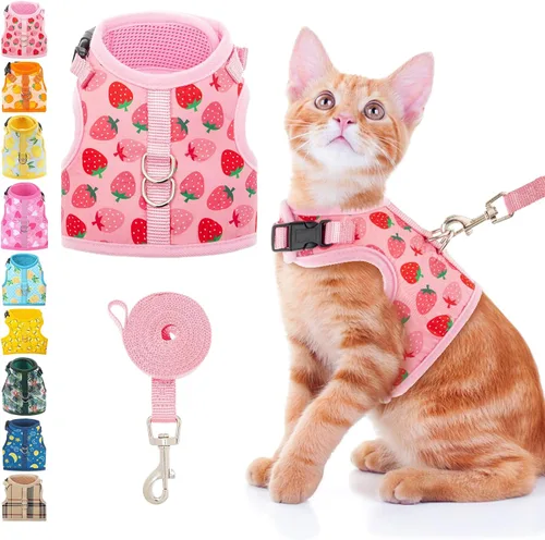 Miniatura 13 de BINGPET Arnés para gatos con correa y collar para caminar, a prueba de escapes, con correa de 59 pulgadas, arnés de chaleco suave ajustable