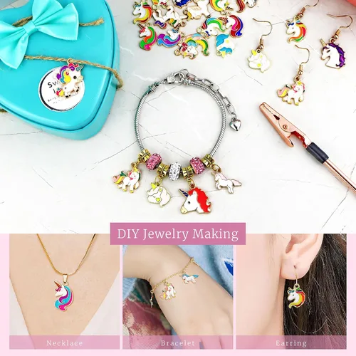 Miniatura 4 de YETOOME 32 dijes de unicornio esmaltados chapados en oro, accesorios surtidos de unicornio para hacer joyas, collares, pulseras, aretes, accesorios