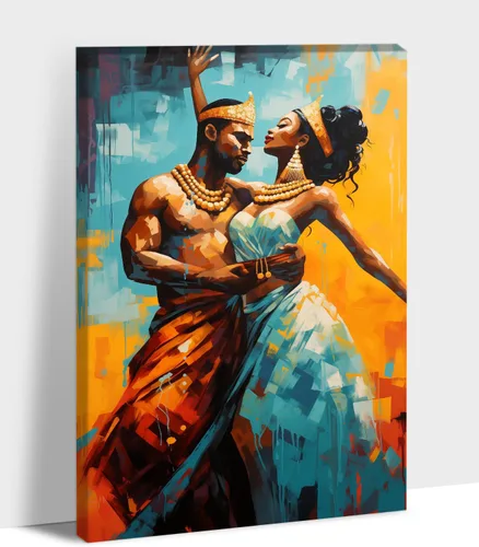 Miniatura 122 de Arte de pared afroamericano, decoración de rey y reina bailarín negro para sala de estar, arte de pareja de amor negro para dormitorio, lienzo