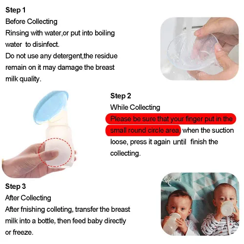 Miniatura 2 de Extractor de leche de silicona, paquete de 2, extractor de leche manual con tapa protectora, ahorrador de leche portátil para lactancia materna, Azul