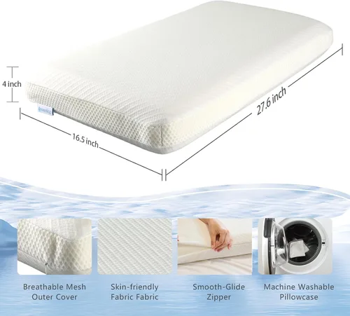 Miniatura 6 de Almohada de espuma viscoelástica de doble cara, almohada cervical de cuello de 4 pulgadas para dormir de lado, firmeza media y suave, almohada Blanco