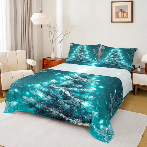 Miniatura 17 de Erosebridal Juego de ropa de cama individual con diseño de árbol de Navidad, muñeco de nieve, decoración de corona de Navidad, sábana bajera