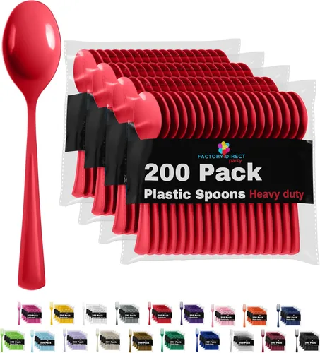 Miniatura 21 de Party Solids - Cubertería de plástico resistente, 200 piezas, cucharas desechables de plástico amarillas, cubiertos, cubiertos Amarillo