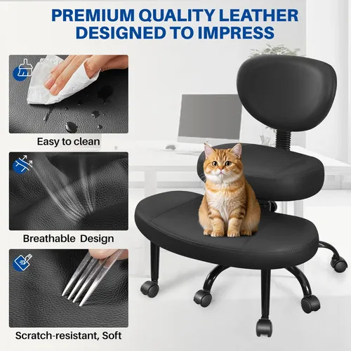 Miniatura 6 de Silla de oficina con patas cruzadas con ruedas, silla ergonómica arrodillada con soporte lumbar y altura ajustable para meditación, escritorio