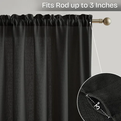 Miniatura 3 de Anpark Cortinas semitraslúcidas de lino con bolsillo para barra de cortina incluidas, cortinas semitransparentes, privacidad y serenidad