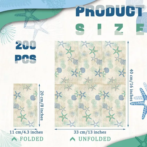 Miniatura 2 de Sinmoe 200 servilletas desechables para invitados, toallas de mano de playa de verano para baño, servilletas de papel desechables de 2 capas