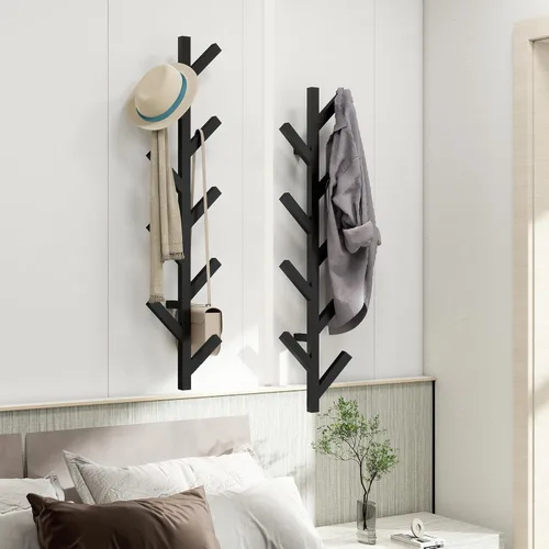 Miniatura 6 de Vlush Perchero de metal montado en la pared con 9 ganchos, moderno minimalista y vertical para colgar ropa, sombreros, bolsas colgantes y bufandas