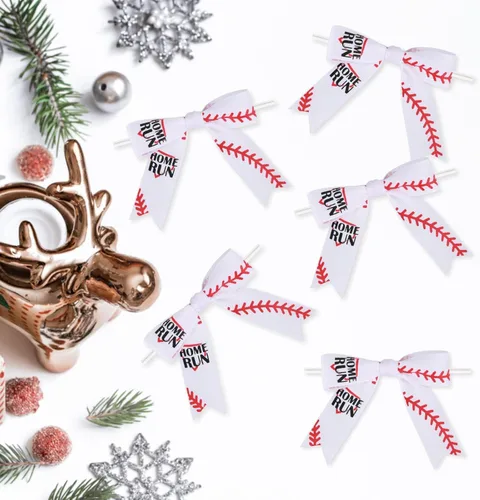 Miniatura 9 de Meseey 30 lazos de cinta impresos de béisbol de 3 pulgadas, lazos pequeños para envolver regalos, baby shower, boda, recuerdos de fiesta, paletas