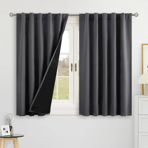 Miniatura 59 de BGment Cortinas 100% opacas beige de 63 pulgadas de largo con forro aislante térmico, bolsillo para varilla y lengüeta trasera de doble capa