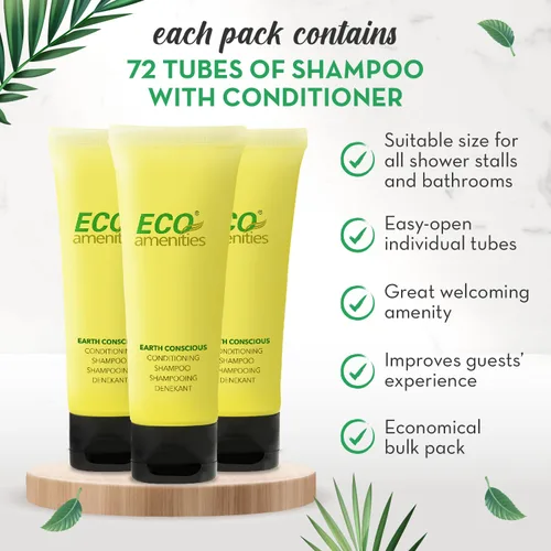 Miniatura 4 de 2 en 1 champú y acondicionador ECO Amenities, tubo transparente con tapa, envuelto individualmente de 1.1 onzas, 72 tubos por caja