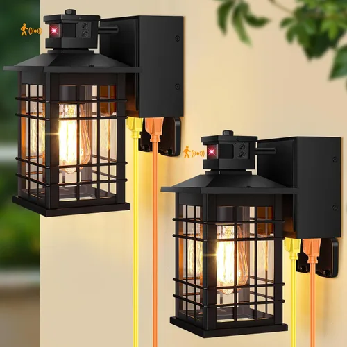 Miniatura 9 de Lámpara exterior con sensor de movimiento para montaje en pared, de bronce aceitado del anochecer al amanecer, impermeable, con base E26, linterna